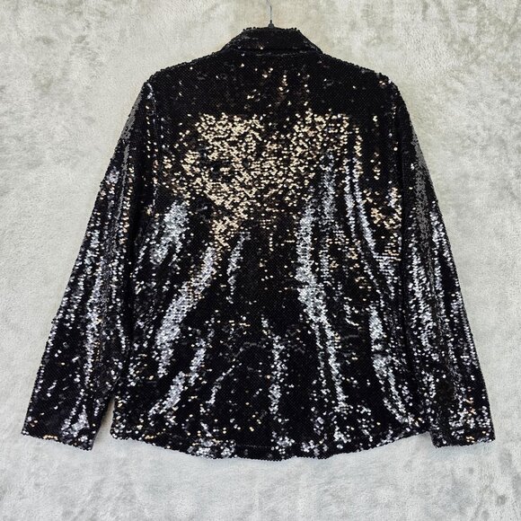 Chicos Jacket Womens Medium Black Sequin Collared Shimmer Party Blazer Top - Picture 6 of 7